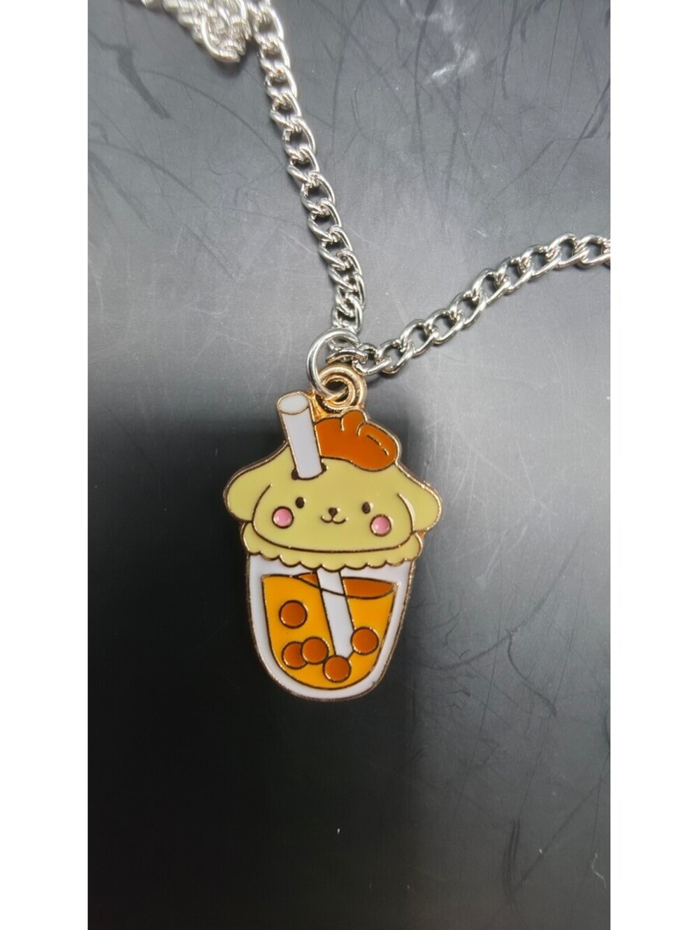 Cute Bubble Boba Tea Pendant Necklace with Character Charm
